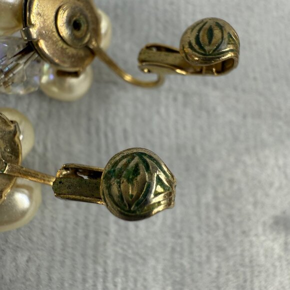 Vintage Faux Pearl & Crystal Beaded Cluster Clip-On Earrings Women MCM - Picture 8 of 16
